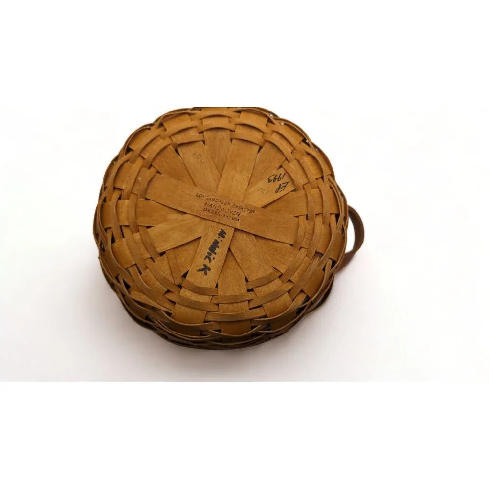 Vintage Longaberger Basket 1993 Hand Woven w/ Plastic Protector 6.5 Diameter